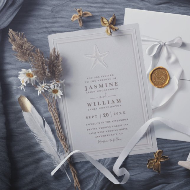 Invitación Boda formal costera elegante con estrella de mar e (Subido por el creador)