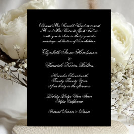 Invitación Boda formal de canto negro de caligrafía premium