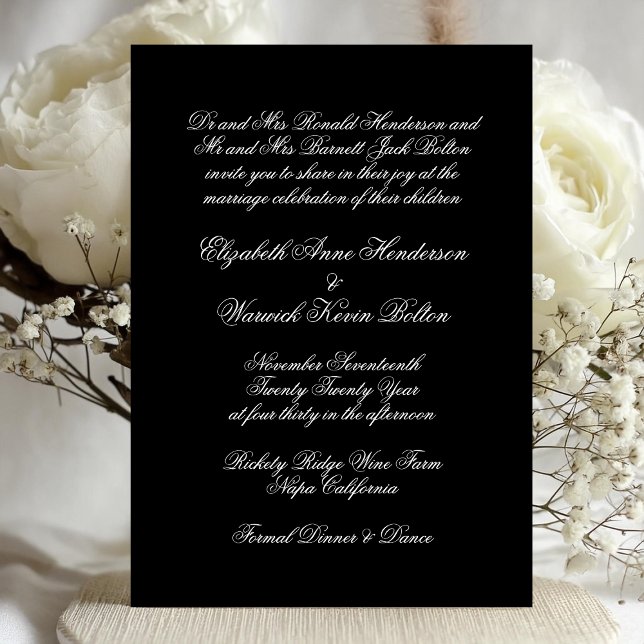 Invitación Boda formal de canto negro de caligrafía premium (Subido por el creador)