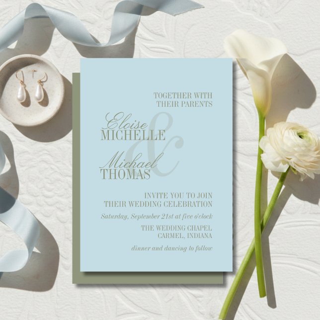 Invitación Boda Formal de Citrus Azul con Letra Moderna (Modern Script Citrus Blue Formal Wedding Invitation)