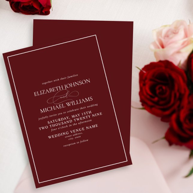 Invitación Boda formal de escritura burdeos clásica (Subido por el creador)