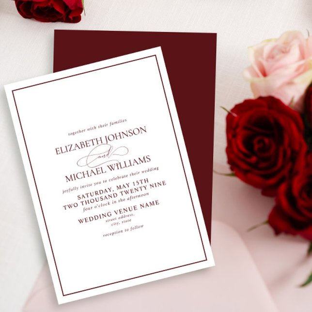 Invitación Boda formal de escritura burdeos clásica (Subido por el creador)