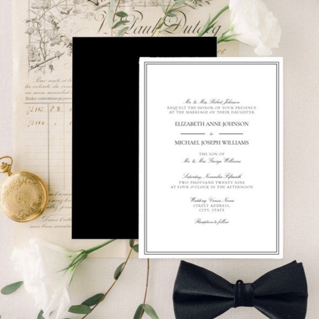 Invitación Boda formal de escritura en blanco y negro (Subido por el creador)