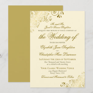 Invitación Boda Formal de Estilo Clásico Elegante en Oro y Cr