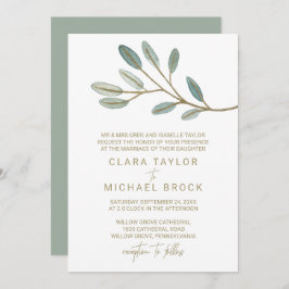 Invitación Boda formal de eucalipto con vena de oro