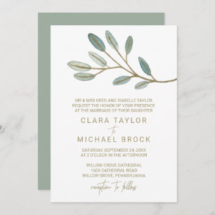 Invitación Boda formal de eucalipto con vena de oro