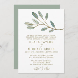 Invitación Boda formal de eucalipto con vena de oro