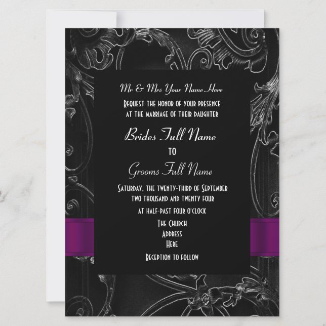 Invitación boda formal de fantasía de gótico negro (Anverso)