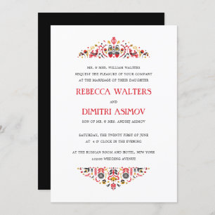 Invitación Boda formal de flor de Khokhloma, arte popular rus