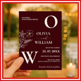 Invitación Boda Formal de Floral Elegante Burgundy y Marfil