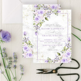 Invitación Boda formal de flores de mármol dorado de lavanda 