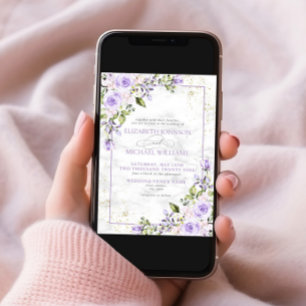 Invitación Boda formal de flores de mármol dorado de lavanda