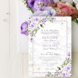 Invitación Boda formal de flores de mármol dorado de lavanda 
