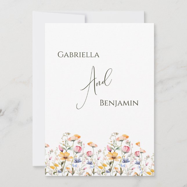 Invitación Boda Formal de Flores Silvestres de Pradera en Acu (Anverso)