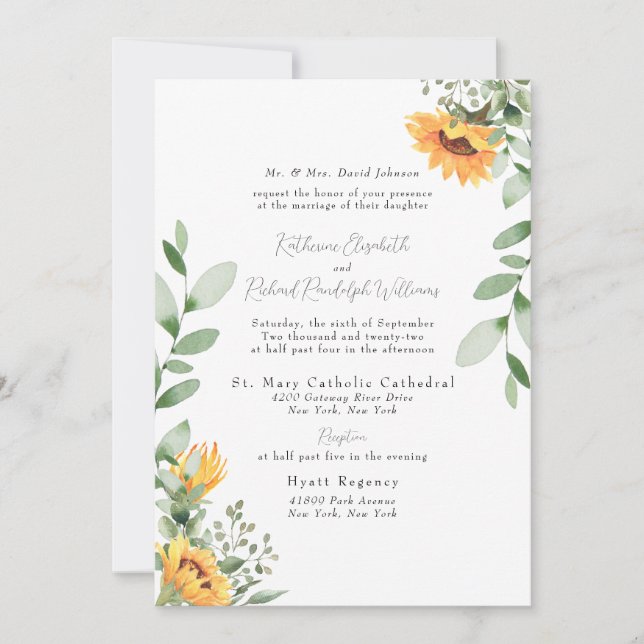 Invitación Boda formal de girasol Padres de novia incluidos e (Anverso)