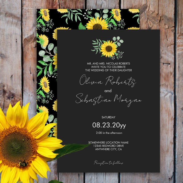 Invitación Boda formal de girasoles amarillo acuarela (Subido por el creador)