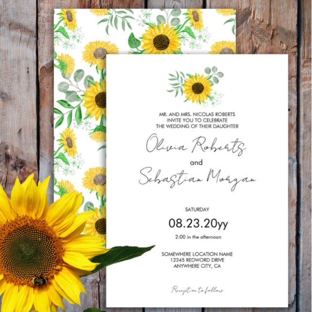 Invitación Boda formal de girasoles amarillo acuarela (Subido por el creador)