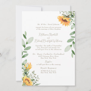 Invitación Boda Formal de Girasoles Novia Padres Texto Dorado
