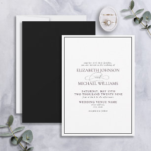 Invitación Boda formal de guiones clásicos en blanco y negro