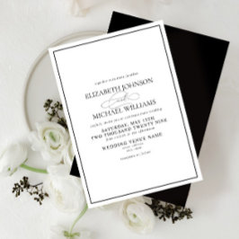 Invitación Boda formal de guiones clásicos en blanco y negro