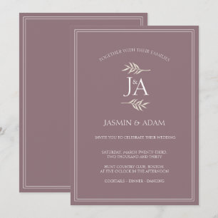 Invitación Boda Formal de Iniciales Clásicas Moradas Elegante