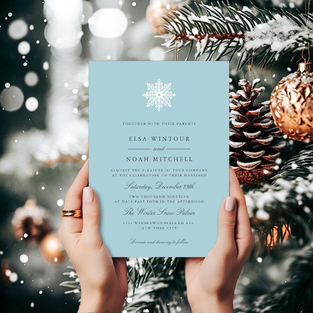 Invitación Boda formal de invierno azul luz de copo de nieve  (Subido por el creador)