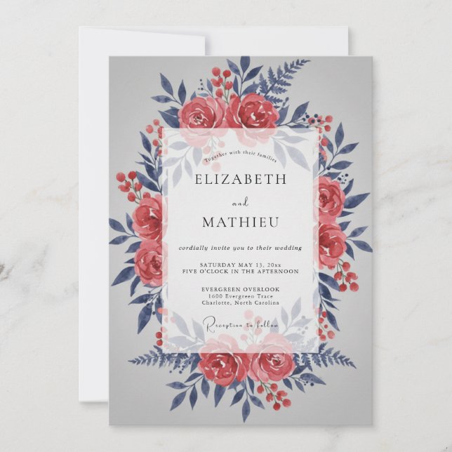 Invitación Boda Formal de Invierno Borgoña (Anverso)