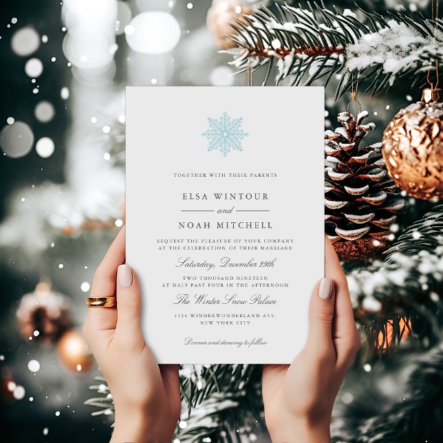 Invitación Boda formal de invierno con copo de nieve azul cla (Subido por el creador)
