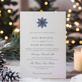 Invitación Boda formal de invierno con copo de nieve azul de 