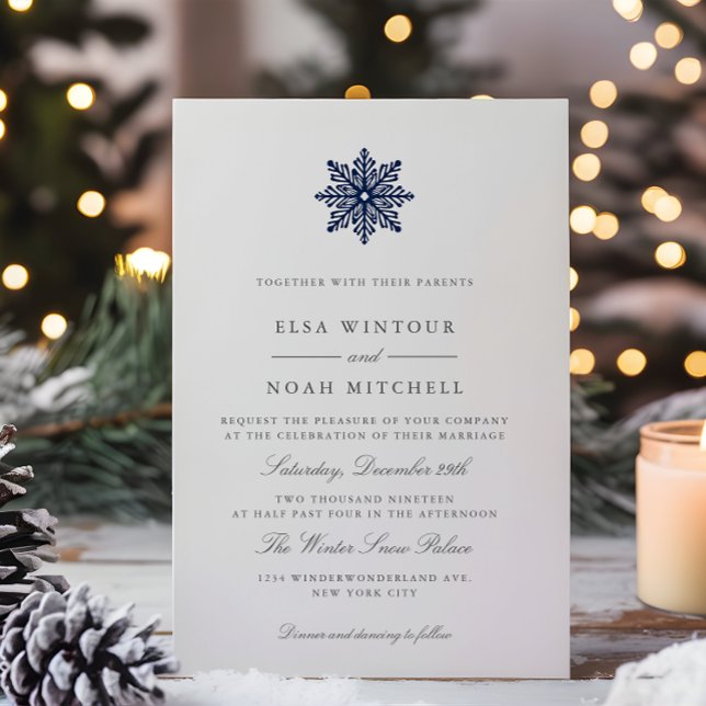 Invitación Boda formal de invierno con copo de nieve azul de  (Subido por el creador)