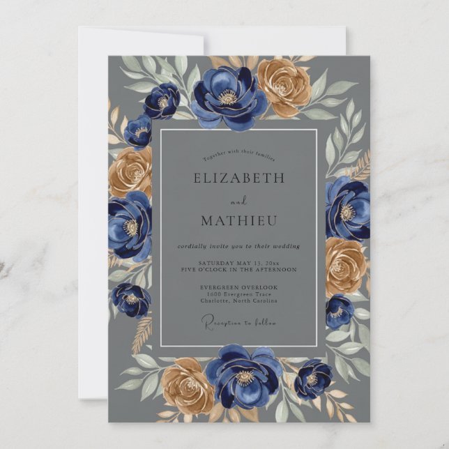 Invitación Boda Formal de Invierno en Azul Marino (Anverso)