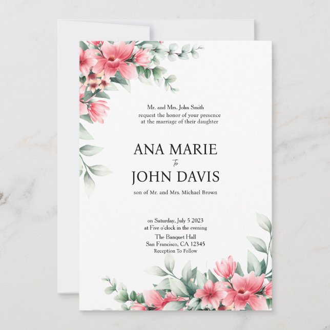 Invitación Boda formal de la flor pastel (Anverso)