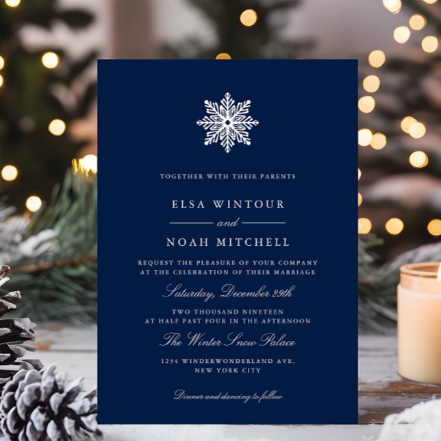Invitación Boda formal de la foto de invierno de Snowflake de (Subido por el creador)
