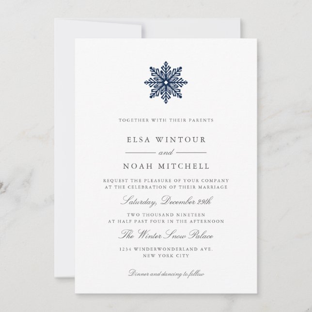 Invitación Boda formal de la foto de invierno del velero azul (Anverso)