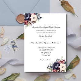 Invitación Boda formal de la Marina Borgoña Crema Azul
