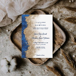 Invitación Boda Formal de Lujo Abstracta Azul Real Dorado