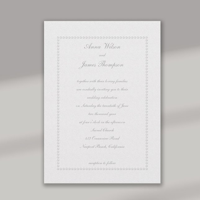 Invitación Boda formal de marfil con remolacha Grabado en rel (formal wedding invitation faux embossed beaded ringlets frame classic traditional elegant black tie )