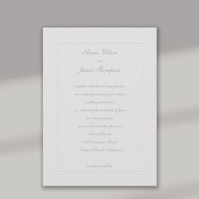 Invitación Boda formal de marfil de marco con rosca Grabado e (formal wedding invitation faux embossed beaded frame classic traditional elegant black tie ivory)