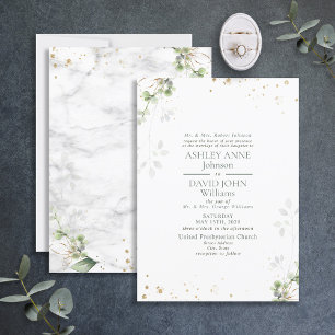 Invitación Boda formal de mármol de oro Sage Green Greenery