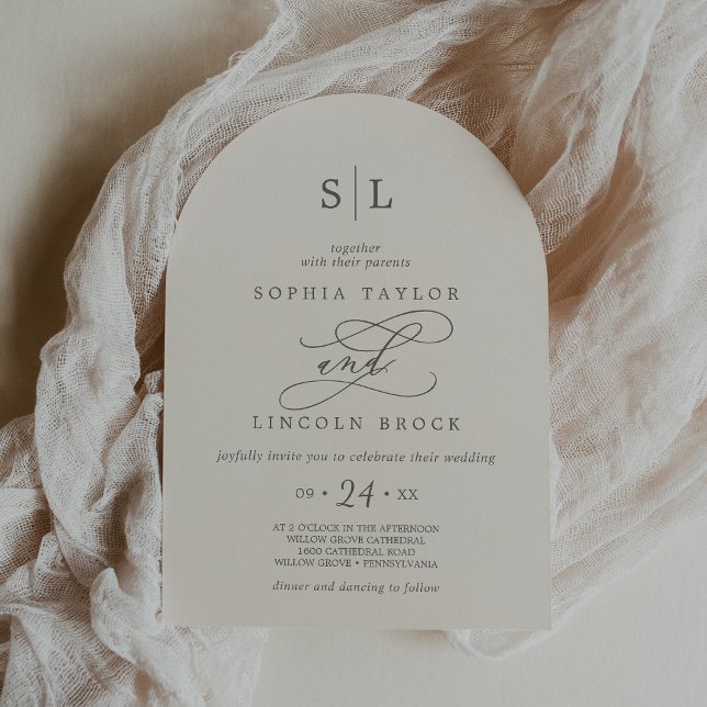 Invitación BODA formal de Moda mínima de SOPHIA Arch Beige (SOPHIA Arch Beige Minimal Chic Formal Wedding Invitation)