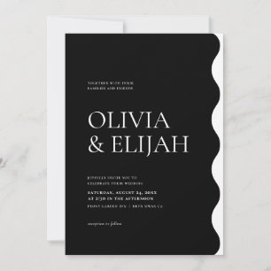 Invitación Boda formal de onda moderna en blanco y negro