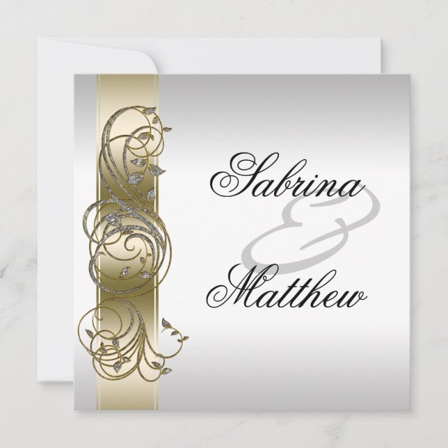 Invitación Boda formal de oro plateado (Anverso)