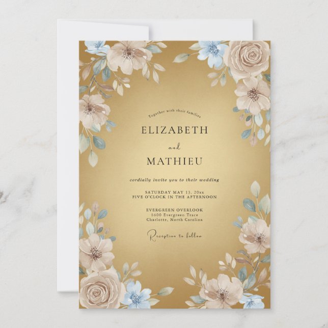 Invitación Boda Formal de Oro Pulido (Anverso)