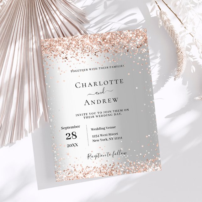 Invitación Boda formal de oro rosa de plata (Subido por el creador)