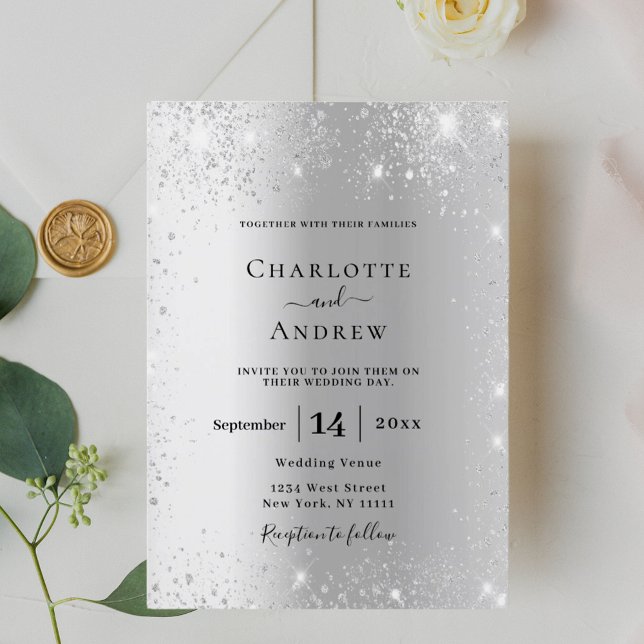 Invitación Boda formal de Silver purpurina (Subido por el creador)