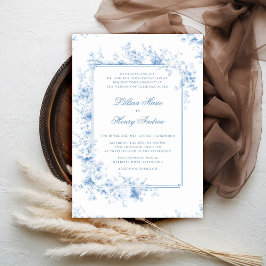 Invitación Boda formal de tela azul encantado de los Jardínes