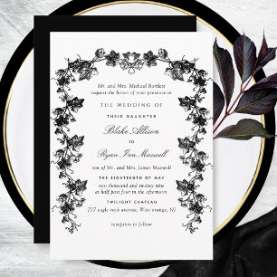 Invitación Boda formal de tierras de labranza negras y blanca