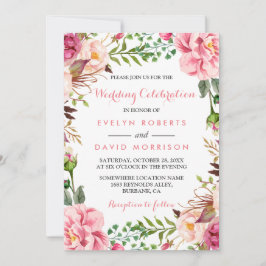 Invitación Boda formal de Wreath floral rosa romántico