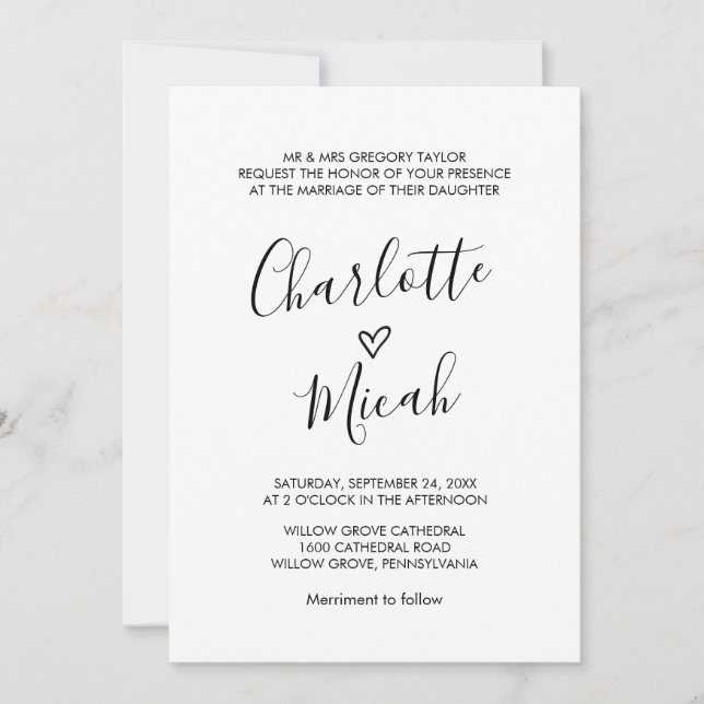 Invitación Boda formal del corazón dibujado a mano (Anverso)
