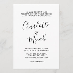 Invitación Boda formal del corazón dibujado a mano